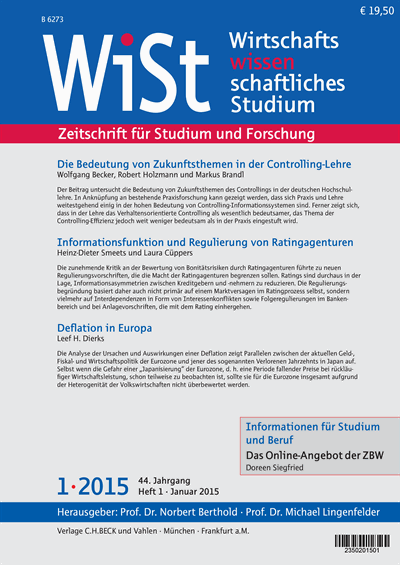 Cover der Ausgabe: WiSt - Wirtschaftswissenschaftliches Studium Jahrgang 44 (2015), Heft 1