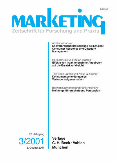 Cover der Ausgabe: Marketing ZFP Jahrgang 23 (2001), Heft 3