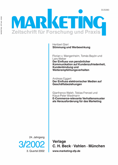 Cover der Ausgabe: Marketing ZFP Jahrgang 24 (2002), Heft 3