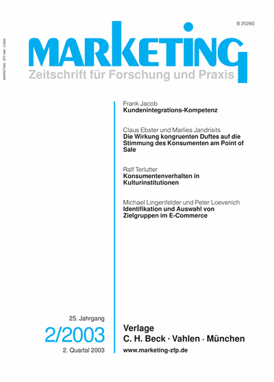 Cover der Ausgabe: Marketing ZFP Jahrgang 25 (2003), Heft 2