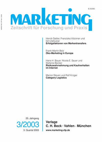 Cover der Ausgabe: Marketing ZFP Jahrgang 25 (2003), Heft 3