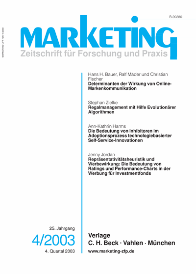 Cover der Ausgabe: Marketing ZFP Jahrgang 25 (2003), Heft 4