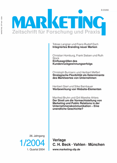 Cover der Ausgabe: Marketing ZFP Jahrgang 26 (2004), Heft 1