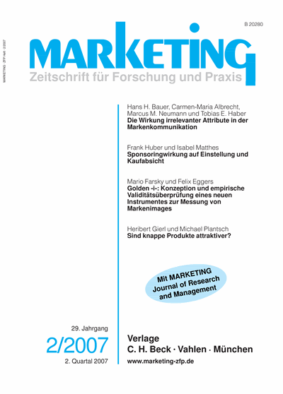 Cover der Ausgabe: Marketing ZFP Jahrgang 29 (2007), Heft 2