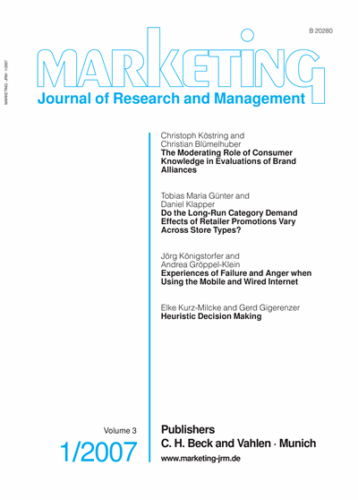 Cover der Ausgabe: Marketing ZFP Jahrgang 29 (2007), Heft JRM 1