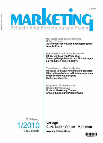 Cover der Ausgabe: Marketing ZFP Jahrgang 32 (2010), Heft 1