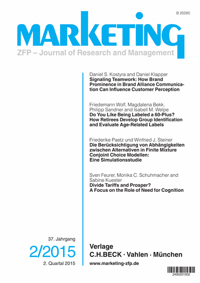 Cover der Ausgabe: Marketing ZFP Jahrgang 37 (2015), Heft 2