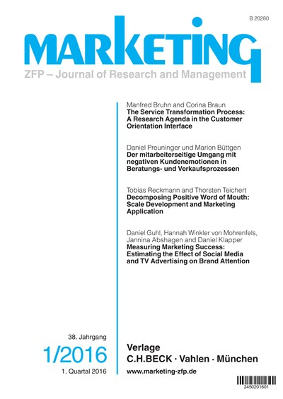 Cover der Ausgabe: Marketing ZFP Jahrgang 38 (2016), Heft 1