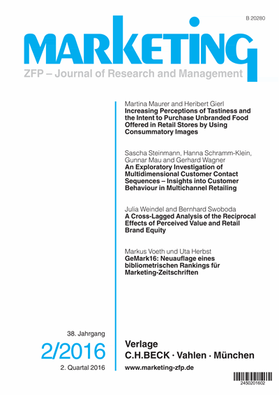 Cover der Ausgabe: Marketing ZFP Jahrgang 38 (2016), Heft 2