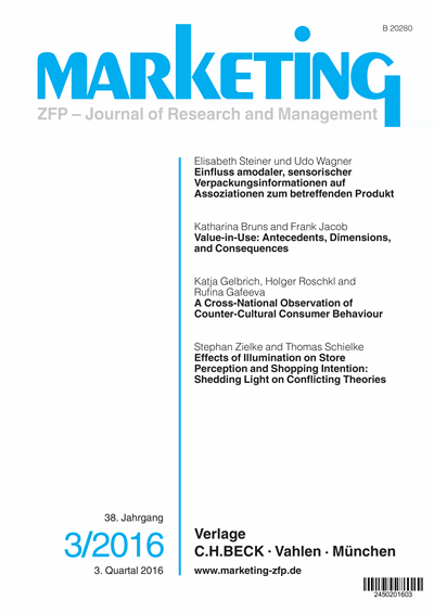 Cover der Ausgabe: Marketing ZFP Jahrgang 38 (2016), Heft 3