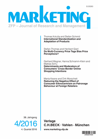 Cover der Ausgabe: Marketing ZFP Jahrgang 38 (2016), Heft 4