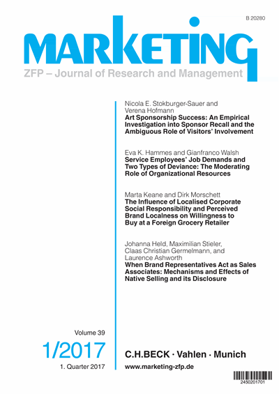 Cover der Ausgabe: Marketing ZFP Jahrgang 39 (2017), Heft 1