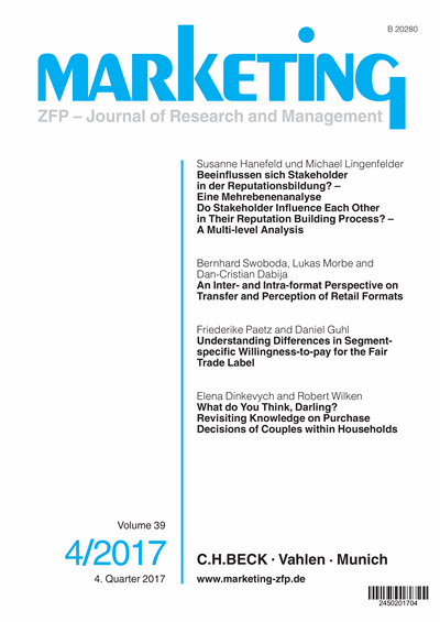Cover der Ausgabe: Marketing ZFP Jahrgang 39 (2017), Heft 4