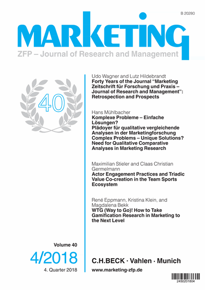 Cover der Ausgabe: Marketing ZFP Jahrgang 40 (2018), Heft 4