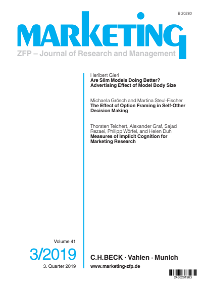 Cover der Ausgabe: Marketing ZFP Jahrgang 41 (2019), Heft 3