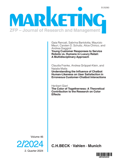 Cover der Ausgabe: Marketing ZFP Jahrgang 46 (2024), Heft 2