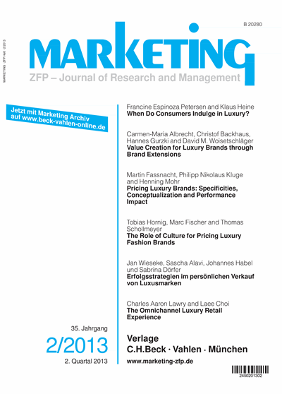 Cover der Ausgabe: Marketing ZFP Jahrgang 35 (2013), Heft 2