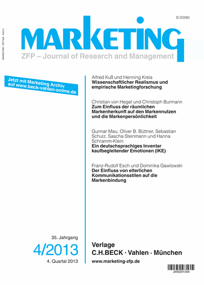 Cover der Ausgabe: Marketing ZFP Jahrgang 35 (2013), Heft 4