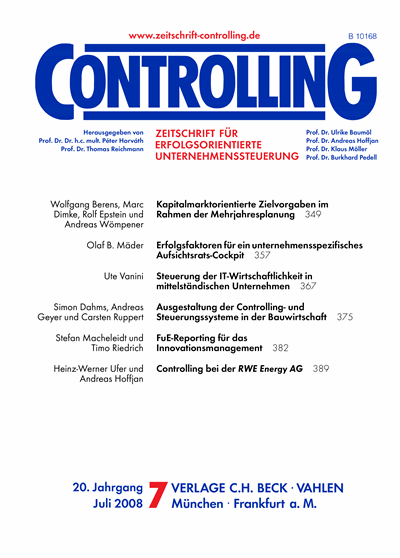 Cover der Ausgabe: Controlling Jahrgang 20 (2008), Heft 7