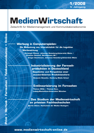 Cover der Ausgabe: MedienWirtschaft Jahrgang 5 (2008), Heft 1