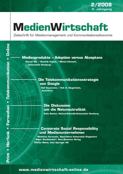 Cover der Ausgabe: MedienWirtschaft Jahrgang 5 (2008), Heft 2