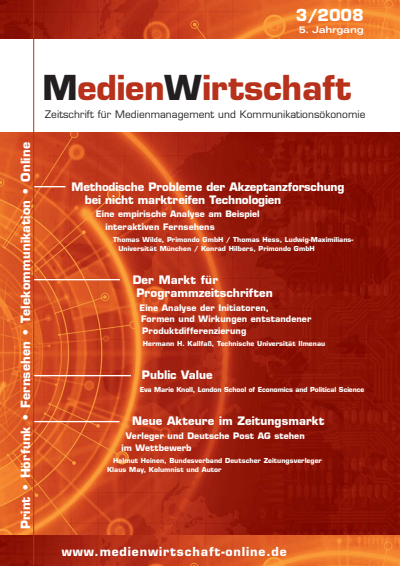 Cover der Ausgabe: MedienWirtschaft Jahrgang 5 (2008), Heft 3