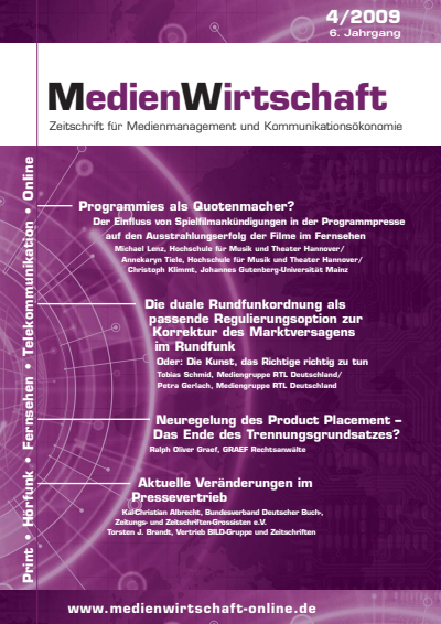 Cover der Ausgabe: MedienWirtschaft Jahrgang 6 (2009), Heft 4