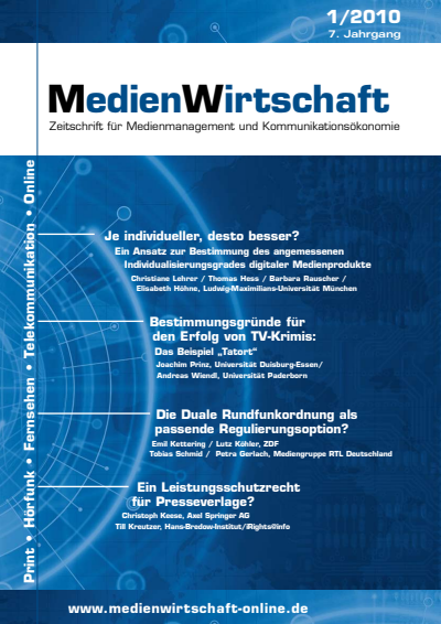 Cover der Ausgabe: MedienWirtschaft Jahrgang 7 (2010), Heft 1