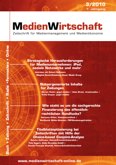 Cover der Ausgabe: MedienWirtschaft Jahrgang 7 (2010), Heft 3