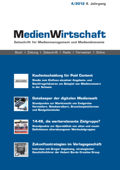 Cover der Ausgabe: MedienWirtschaft Jahrgang 9 (2012), Heft 4