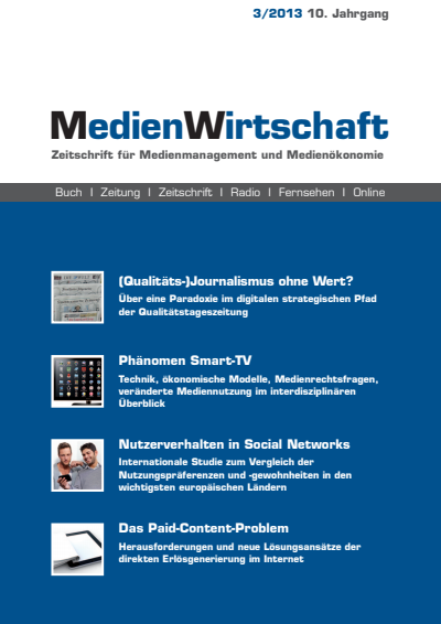 Cover der Ausgabe: MedienWirtschaft Jahrgang 10 (2013), Heft 3
