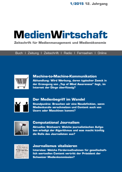 Cover der Ausgabe: MedienWirtschaft Jahrgang 12 (2015), Heft 1