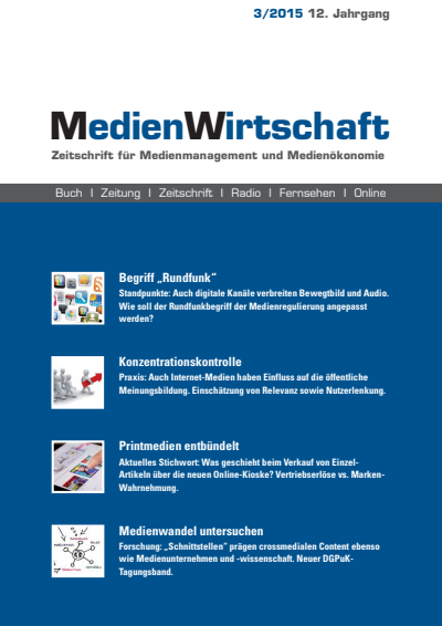 Cover der Ausgabe: MedienWirtschaft Jahrgang 12 (2015), Heft 3