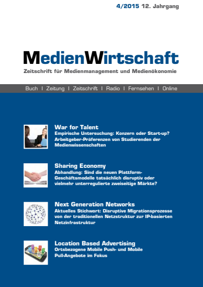 Cover der Ausgabe: MedienWirtschaft Jahrgang 12 (2015), Heft 4