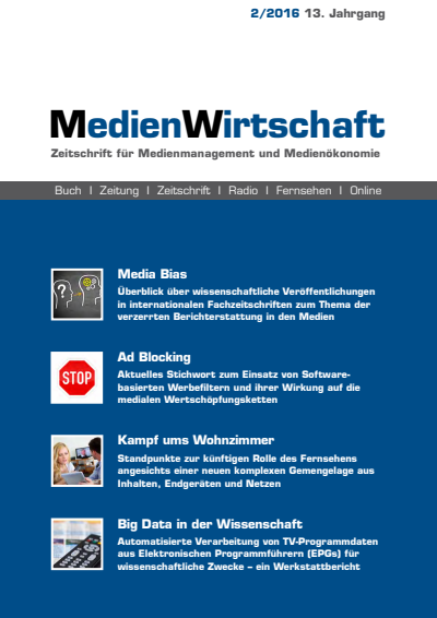 Cover der Ausgabe: MedienWirtschaft Jahrgang 13 (2016), Heft 2