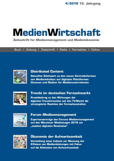 Cover der Ausgabe: MedienWirtschaft Jahrgang 13 (2016), Heft 4