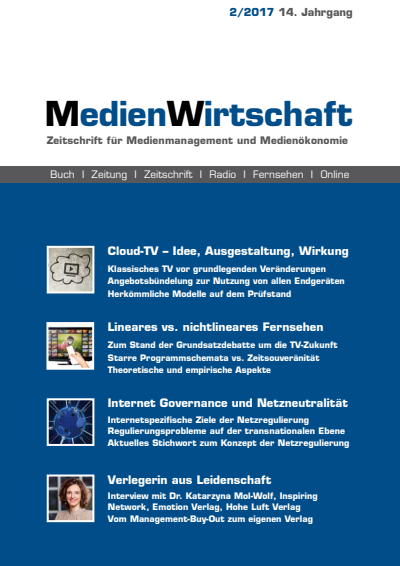 Cover der Ausgabe: MedienWirtschaft Jahrgang 14 (2017), Heft 2