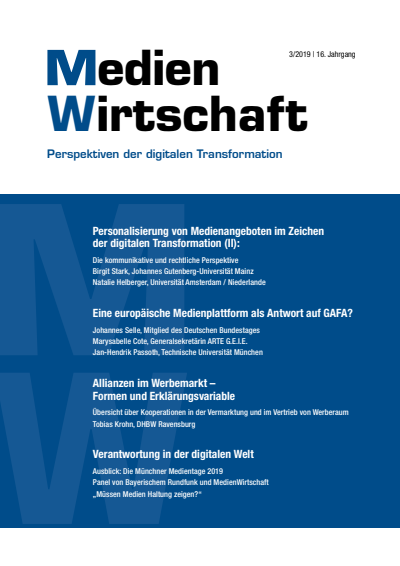 Cover of Volume: MedienWirtschaft Volume 16 (2019), Edition 3