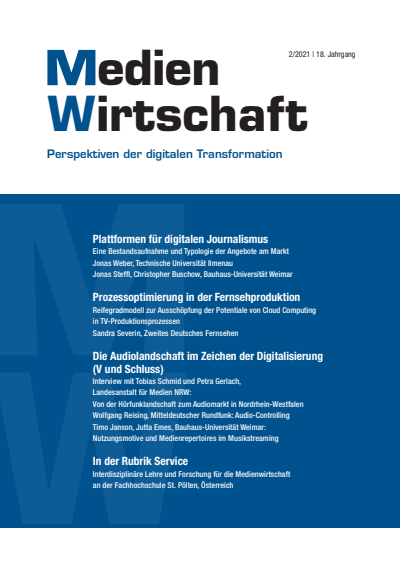 Cover of Volume: MedienWirtschaft Volume 18 (2021), Edition 2