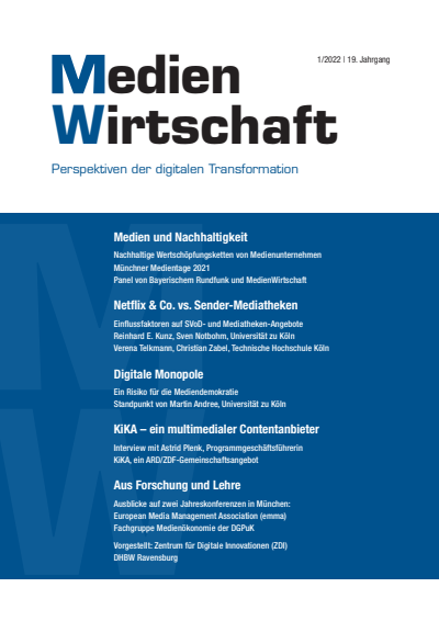 Cover of Volume: MedienWirtschaft Volume 19 (2022), Edition 1