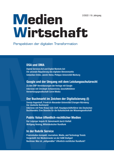 Cover of Volume: MedienWirtschaft Volume 19 (2022), Edition 2