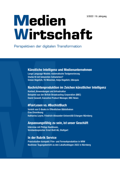 Cover of Volume: MedienWirtschaft Volume 19 (2022), Edition 3