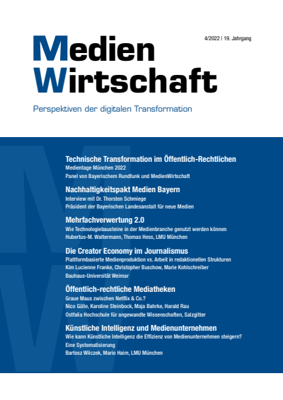 Cover of Volume: MedienWirtschaft Volume 19 (2022), Edition 4