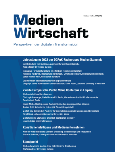 Cover of Volume: MedienWirtschaft Volume 20 (2023), Edition 1