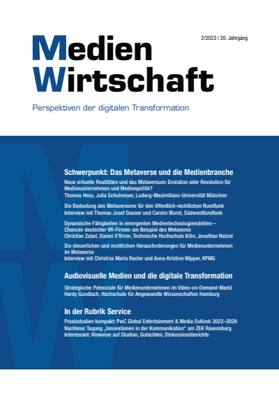 Cover of Volume: MedienWirtschaft Volume 20 (2023), Edition 2
