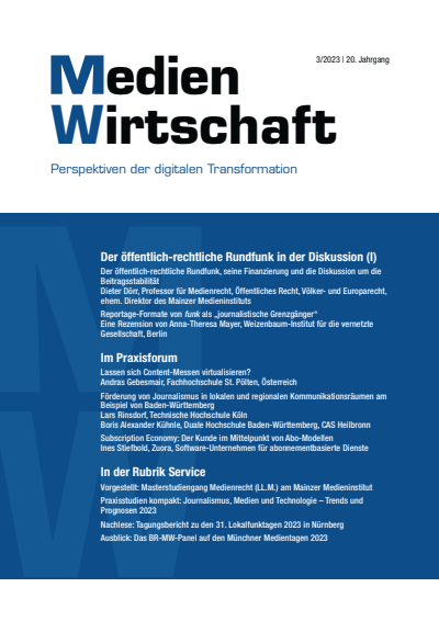 Cover of Volume: MedienWirtschaft Volume 20 (2023), Edition 3