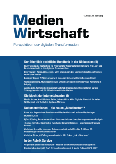 Cover of Volume: MedienWirtschaft Volume 20 (2023), Edition 4