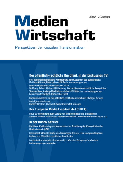 Cover of Volume: MedienWirtschaft Volume 21 (2024), Edition 2