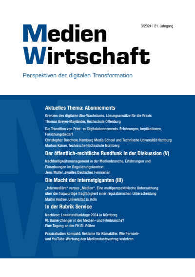 Cover of Volume: MedienWirtschaft Volume 21 (2024), Edition 3