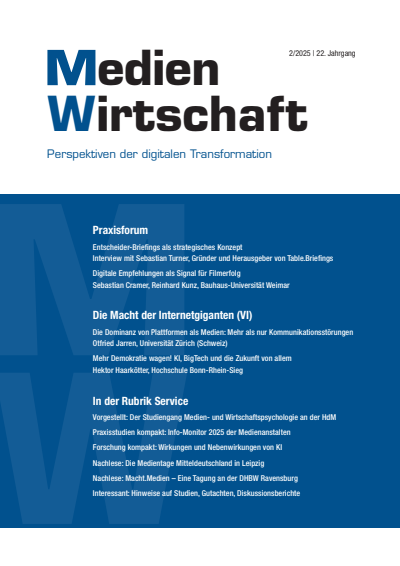 Cover of Volume: MedienWirtschaft Volume 22 (2025), Edition 2